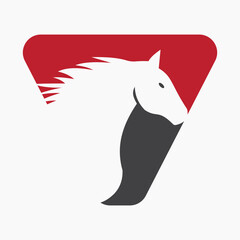Initial Horse Logo On Letter V Concept With Horse Head Symbol For Racing Sign