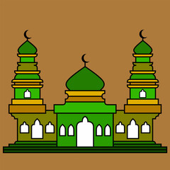 Islamic mosque vector design illustration with Ramadan, Isra Mi'raj, Eid al-Fitr and Eid al-Adha themes. Ramadan Mosque illustration Vector, Mosque Graphic Design Template Vector, Masjid Clipart logo