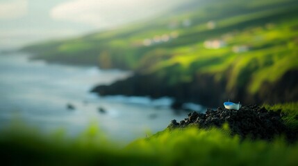 Naklejka premium Coastal Serenity: Boat on Clifftop