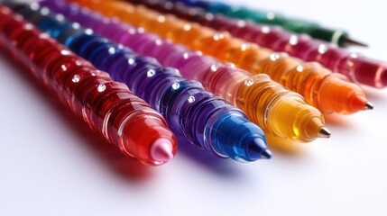 Vibrant Rainbow Gel Pens Close-Up