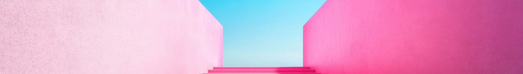 Fototapeta premium Pink minimalist architecture with stairs and blue sky