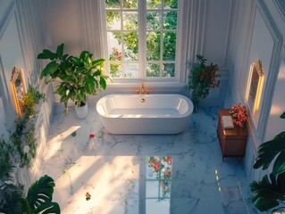 Modern Bathroom with Bathtub and Plants