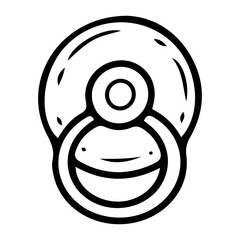 Baby pacifier. Hand drawn doodle. Item for newborns to suck on. For a small child. Childhood. Vector line art illustration.