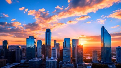 Obraz premium Breathtaking sunset over modern urban skyline