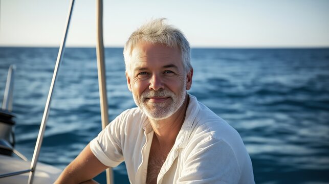 handsome senior man with beard in an ocean