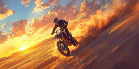 Off-road motorcyclist on hill