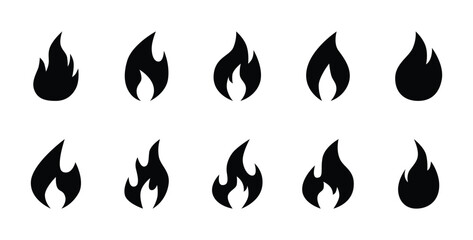 Set of fire flame icon symbol vector on white background