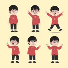 Cute Chinese Boy with Glasses Cartoon Character Collections