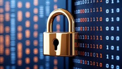 Close up of a shiny lock on binary code
