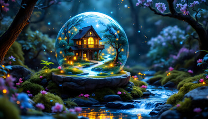 Fototapeta premium Magical Fantasy Mini Forest Landscape in Night