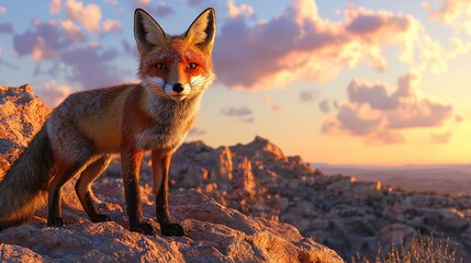 Fototapeta premium Majestic Red Fox at Sunset in Cappadocia