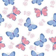 Summer cute seamless pattern with colourful butterflies. Vector butterfly on a white background.