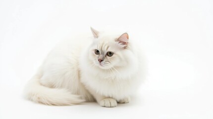 Fluffy White Cat in a Relaxed Pose