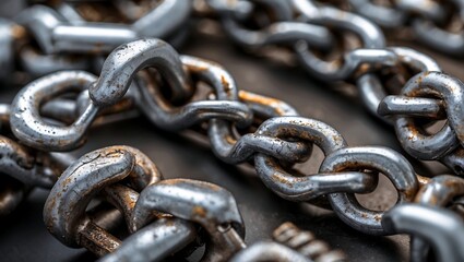 Close up of strong metallic chain links