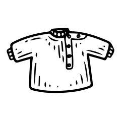 Baby long sleeve romper. Hand drawn doodle. Newborn sweater. Cloth clothes with buttons for a small child. Childhood. Vector line art illustration.