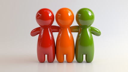 カラフルな3Dフィギュアが肩を組むシンボル