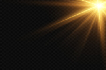 Light effect of flash and glare, light rays. On a transparent background.