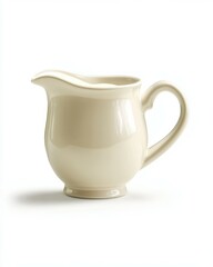 Creamer. Creamy Dairy Ingredient in White China Pitcher Isolated on White Background