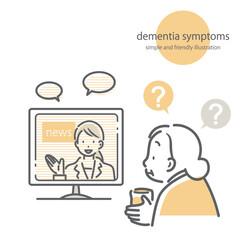 認知症を患う高齢者　シンプルでお洒落な線画イラスト