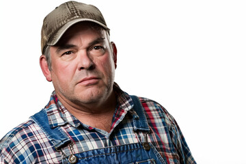 Fototapeta premium Generative AI Portrait of Male Farmer in Rural Environment with Agricultural Machines Ranch Harvesting Work