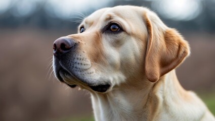 Curious labrador retriever gazing into the distance