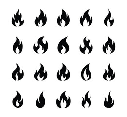 Set of fire flame icon symbol vector on white background