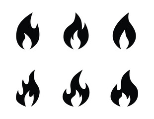 Set of fire flame icon symbol vector on white background