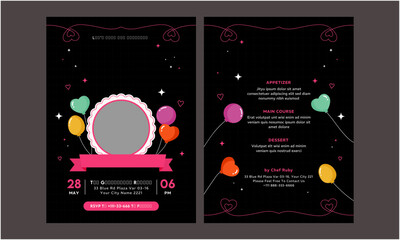 Chubby Wedding Invitation Template. Invitation Template. Minimal hand painted watercolor botanical flowers texture template background. Design illustration for wedding, vip cover, poster, rsvp modern 