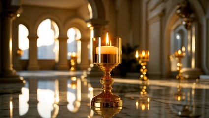 Fototapeta premium Elegant candle holder illuminating stunning architectural space