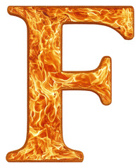 Fototapeta premium Fiery Letter F Isolated on Transparent Background Burning with Intense Orange Flames