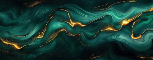 A mesmerizing abstract background featuring fluid teal waves intertwined with golden accents.
