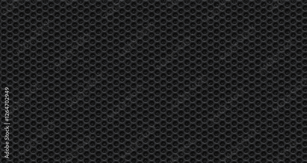 Wall mural black abstract grainy circle honeycomb grid loudspeaker mesh on polyfoam background