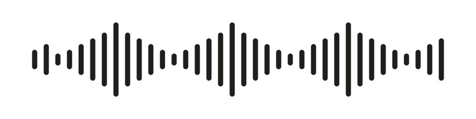 Monochrome Sound Wave Symbol, Music Waveform, Audio Frequency, Volume And Pulse. Black and White Colored Waves.