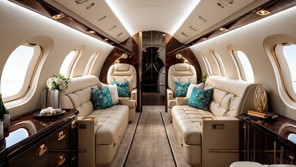 Fototapeta premium Elegant interior of a luxurious private jet