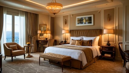 Elegant luxury hotel room with cozy ambiance