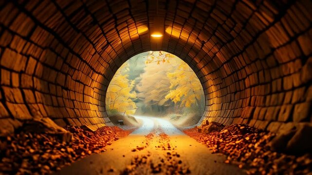 Golden Autumn Archway Forest Tunnel Path
