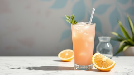 Fototapeta premium Summer Cocktail with Ice Cubes and Fruits