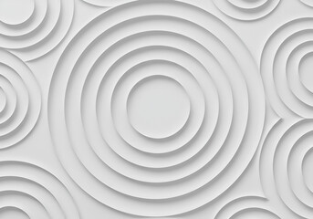 Obraz premium Concentric randomly offset white rings or circles steps fading out background wallpaper banner, close up flat lay top view from above. abstract modern minimal white background