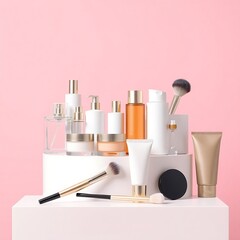 Various Cosmetics and Skincare Products Isolated on clean Background