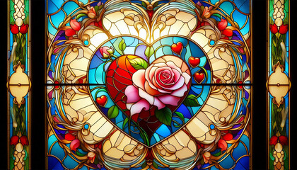 Fototapeta premium Love in Every Pane – A Heartfelt Stained Glass Masterpiece 