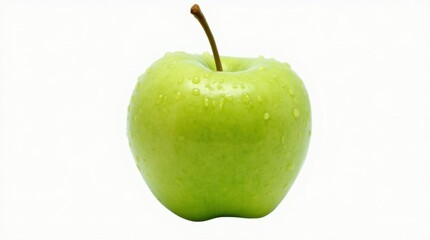 Fresh Green Apple with Dew Drops on White Background