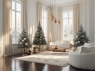 Elegant living room featuring christmas trees and luxurious d?cor