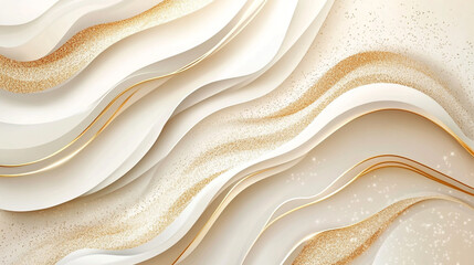 Obraz premium Captivating waves of cream, gold, and glitter dancing across a textured canvas
