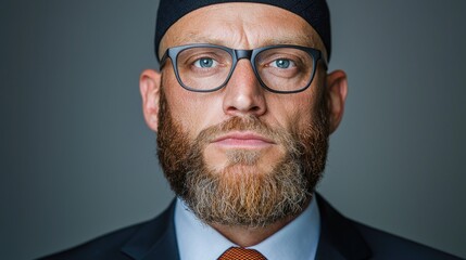 Serious businessman portrait, neutral background, corporate headshot