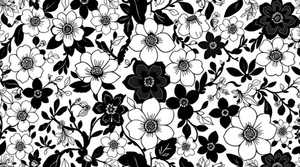 seamless black and white floral pattern for fabrics design 