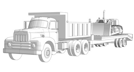 truck and bulldozer 3d illustration
