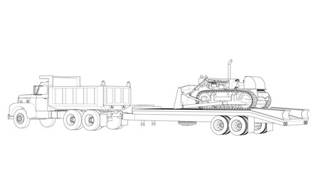 truck and bulldozer 3d illustration