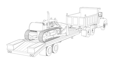 truck and bulldozer 3d illustration