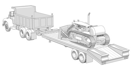 truck and bulldozer 3d illustration