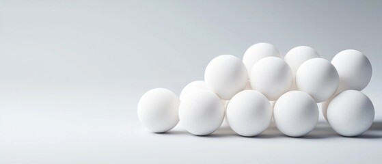 Fototapeta premium Pile of White Snowballs on Light Grey Background